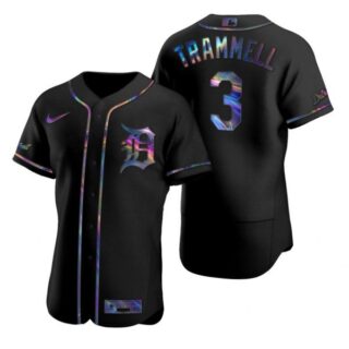 Men's Alan Trammell Detroit Tigers Flex Base Jersey Black Holographic