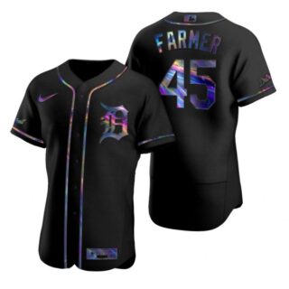 Men's Buck Farmer Detroit Tigers Flex Base Jersey Black Holographic