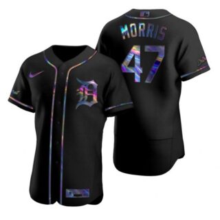 Men's Jack Morris Detroit Tigers Flex Base Jersey Black Holographic