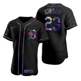 Men's Kirk Gibson Detroit Tigers Flex Base Jersey Black Holographic