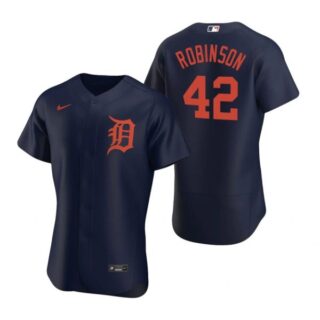 Men's Jackie Robinson Detroit Tigers Flex Base Jersey Navy Orange