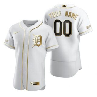Men's Custom Detroit Tigers Flex Base Jersey White Golden