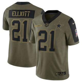 Men's #21 Ezekiel Elliott Dallas Cowboys Olive 2021 Salute To Service Limited Jersey