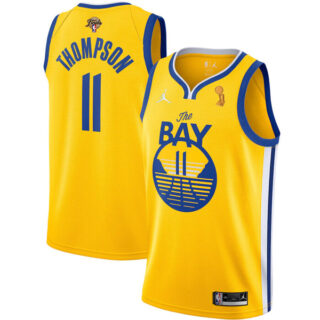 Men's Golden State Warriors Klay Thompson 2022 NBA Champions Stitched Jersey Statement Gold
