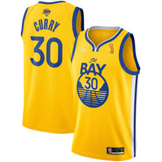 Men's Golden State Warriors Stephen Curry 2022 NBA Champions Stitched Jersey Statement Gold
