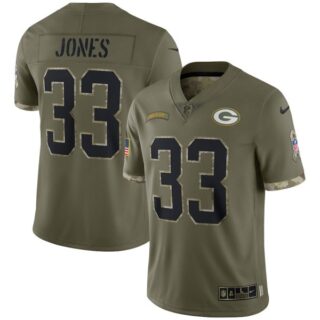 Youth Aaron Jones Green Bay Packers Olive 2022 Salute To Service Jersey Stitched
