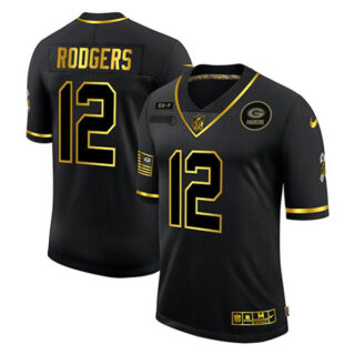 Men's #12 Aaron Rodgers Green Bay Packers Black Gold Salute To Service Jersey Stitched