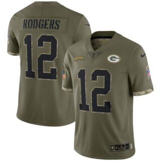 Youth Aaron Rodgers Green Bay Packers Olive 2022 Salute To Service Jersey Stitched