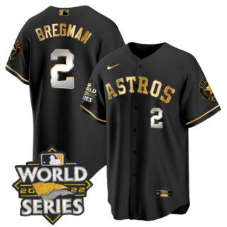 Men's Houston Astros Alex Bregman 2022 World Series Black Golden Stitched Jersey