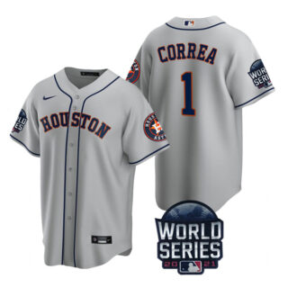 Youth Houston Astros Carlos Correa 2021 World Series Stitched Jersey Cool Base Gray