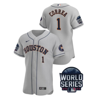 Men's Houston Astros Carlos Correa 2021 World Series Stitched Jersey Flex Base Gray