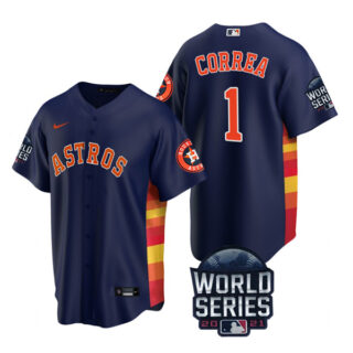 Youth Houston Astros Carlos Correa 2021 World Series Stitched Jersey Cool Base Navy