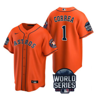 Youth Houston Astros Carlos Correa 2021 World Series Stitched Jersey Cool Base Orange