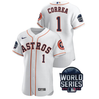 Men's Houston Astros Carlos Correa 2021 World Series Stitched Jersey Flex Base White Home