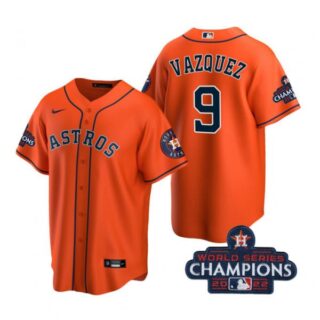 Men's Christian Vazquez Houston Astros 2022 World Series Champions Orange Stitched Jersey