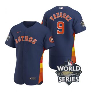 Men's Christian Vazquez Houston Astros 2022 World Series Stitched Jersey Navy