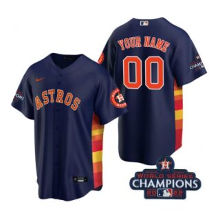 Men's Custom Houston Astros 2022 World Series Champions Navy Stitched Jersey