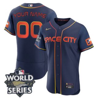 Men's Custom Houston Astros 2022 World Series Space City Connect Jersey Navy