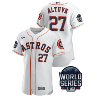 Men's Houston Astros Jose Altuve 2021 World Series Stitched Jersey Flex Base White Home