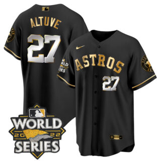 Men's Houston Astros Joss Altuve 2022 World Series Black Golden Stitched Jersey