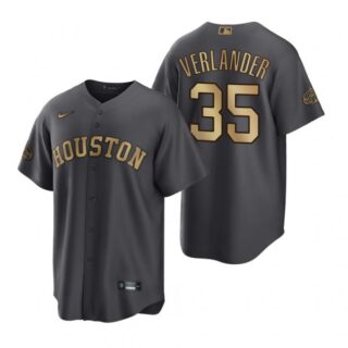 Men's Cool Base Justin Verlander Houston Astros 2022 MLB All-Star Game Charcoal Black Stitched Jersey