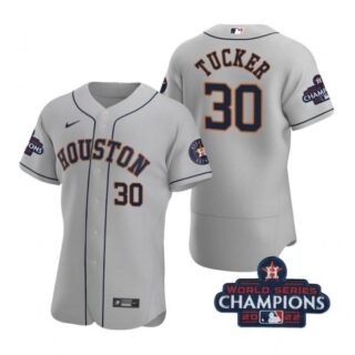 Men's Kyle Tucker Houston Astros 2022 World Series Champions Stitched Gray Jersey