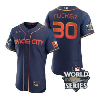 Men's Kyle Tucker Houston Astros 2022 World Series Space City Connect Jersey Navy
