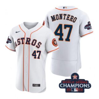Men's Rafael Montero Houston Astros 2022 World Series Champions Stitched White Jersey