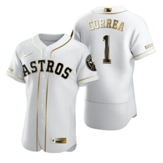 Men's Carlos Correa Houston Astros Flex Base Jersey White Golden