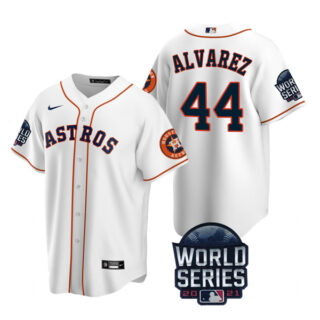 Youth Houston Astros Yordan Alvarez 2021 World Series Stitched Jersey Cool Base White Home