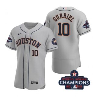 Men's Yuli Gurriel Houston Astros 2022 World Series Champions Stitched Gray Jersey