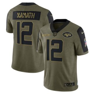 Men's #12 Joe Namath New York Jets Olive 2021 Salute To Service Limited Jersey