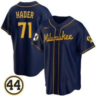 Men's #71 Josh Hader Milwaukee Brewers White Jersey Cool Base Navy