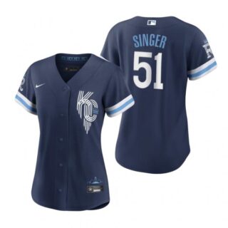 Women Kansas City Royals Brady Singer Navy 2022 City Connect Stitched Jersey