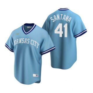 Men's Carlos Santana Kansas City Royals Cool Base Jersey Light Blue Cooperstown