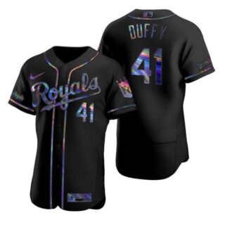 Men's Danny Duffy Kansas City Royals Flex Base Jersey Black Holographic