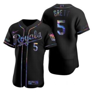 Men's George Brett Kansas City Royals Flex Base Jersey Black Holographic