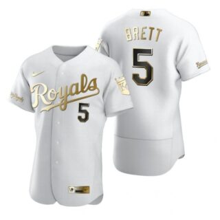 Men's George Brett Kansas City Royals Flex Base Jersey White Golden
