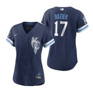 Women Kansas City Royals Hunter Dozier Navy 2022 City Connect Stitched Jersey