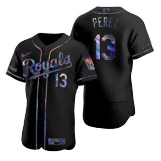 Men's Salvador Perez Kansas City Royals Flex Base Jersey Black Holographic
