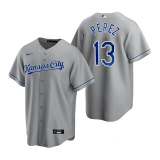Men's Salvador Perez Kansas City Royals Cool Base Jersey Gray