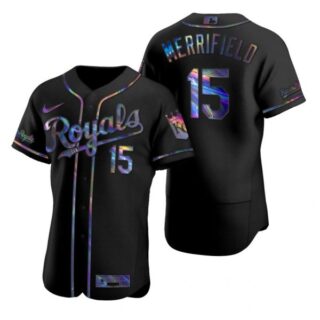 Men's Whit Merrifield Kansas City Royals Flex Base Jersey Black Holographic