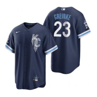 Men's - Cool Base Kansas City Royals Zack Greinke Navy 2022 City Connect Stitched Jersey