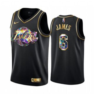 Men's Los Angeles Lakers LeBron James 75th Anniversary Black Iridescent Diamond Jersey Stitched
