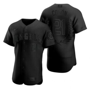 Men's #21 Bartolo Colón Los Angeles Angels Flex Base Jersey Black Award
