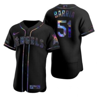 Men's Jaime Barria Los Angeles Angels Flex Base Jersey Black Holographic