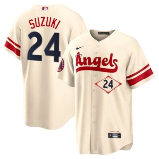 Men's Los Angeles Angels Kurt Suzuki City Connect Special Edition Cream Stitched Jersey