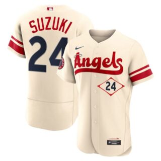 Men's Flex Base Los Angeles Angels Kurt Suzuki 2022 City Connect Cream Stitched Jersey