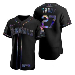 Men's Mike Trout Los Angeles Angels Flex Base Jersey Black Holographic