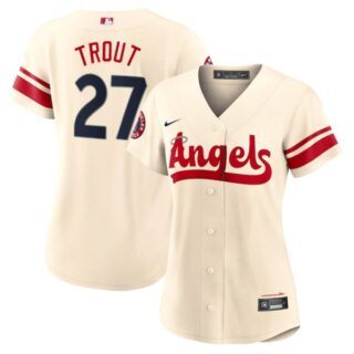 Women's Los Angeles Angels Mike Trout 2022 City Connect Cream Stitched Jersey